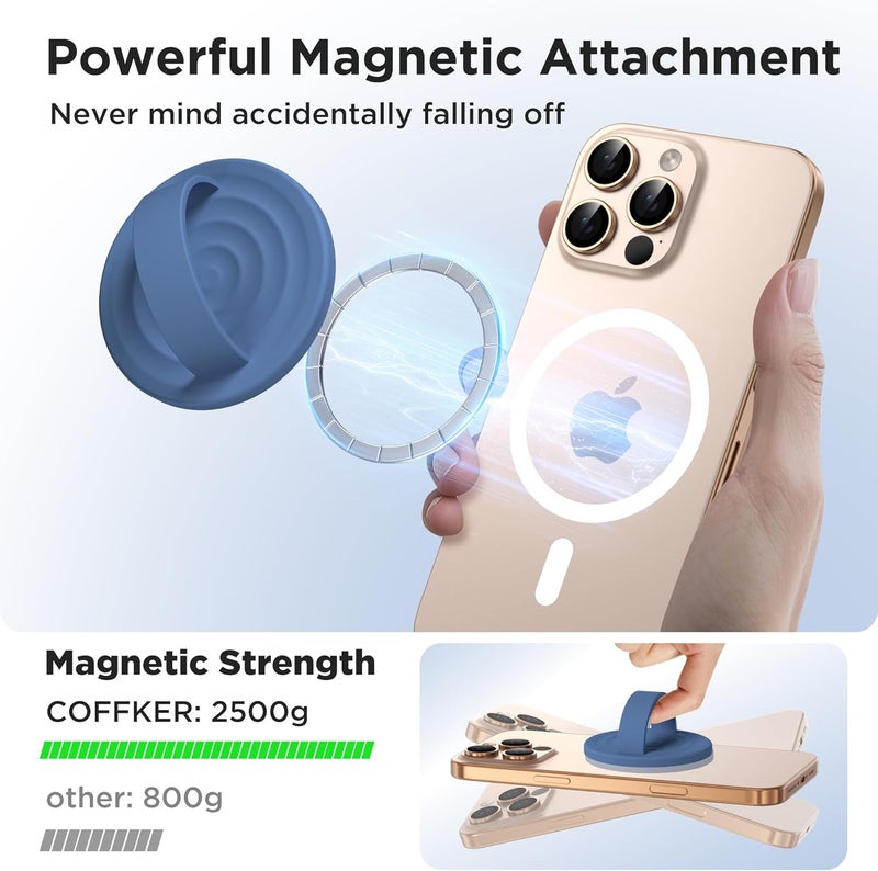 COFFKER Magnetic Phone Grip Ring Holder, Liquid Silicone Magnet Cell Phone Grip Finger Loop, Compatible with Magsafe, Back of Phone for iPhone 17/16/15/14/13/12 Series, Azure Blue - Image 3